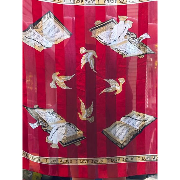 Red Scarf I Love Jesus Bible Praying Hands Doves Religious - Picture 3 of 7
